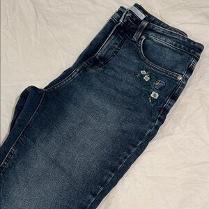 LC Lauren Conrad Dark Blue Skinny Jeans with Floral Embroidery